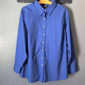 Lands' End Outfitters Top Womens 22W Blue Buttons No Iron Cotton Coastal Office